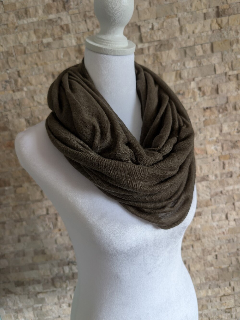 Parker Blue 100% Cashmere Olive Green Neutral Infinity Scarf Minimalist Luxury